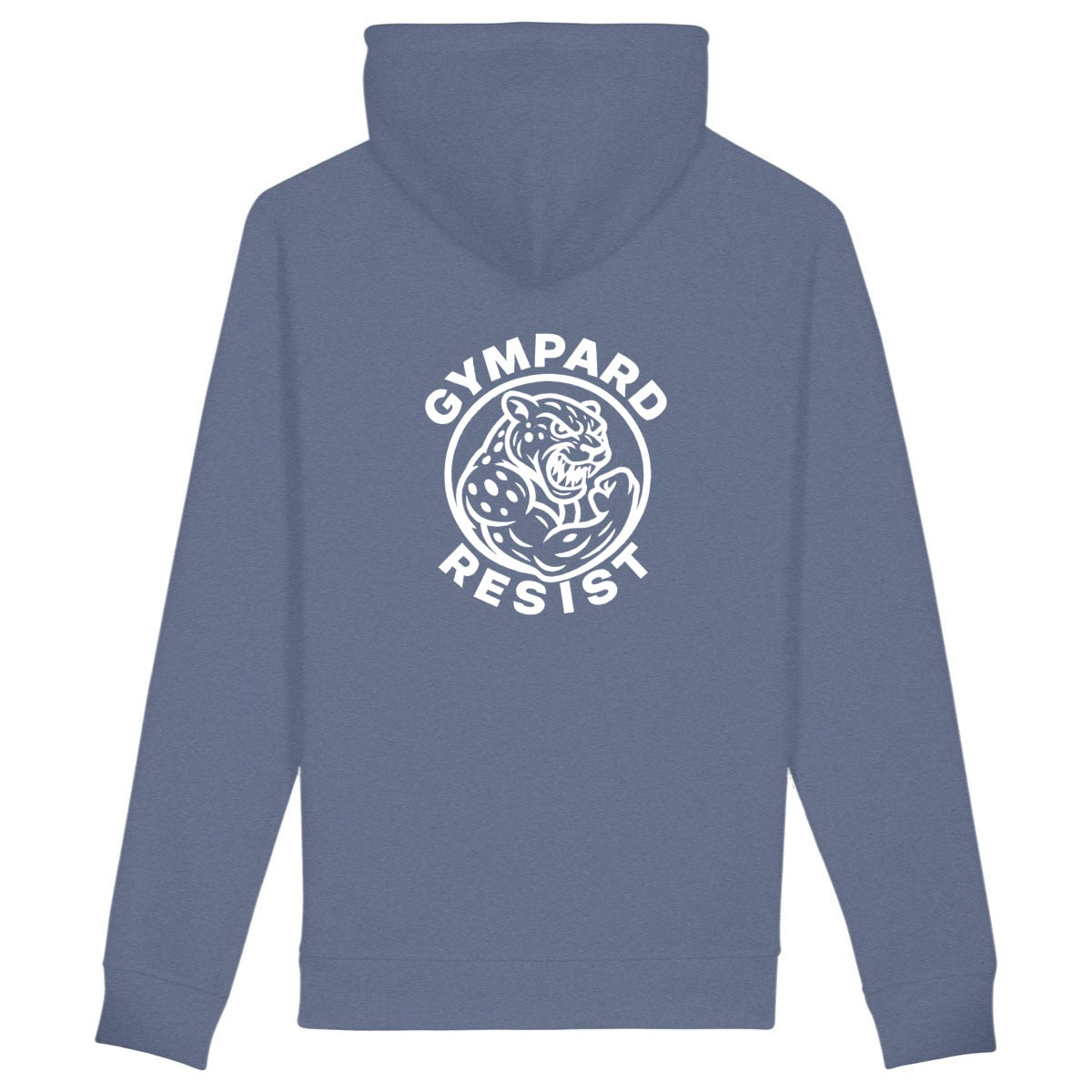 Sudadera unisex con capucha y bolsillo lateral: logo + resist - espalda_azulíndigo