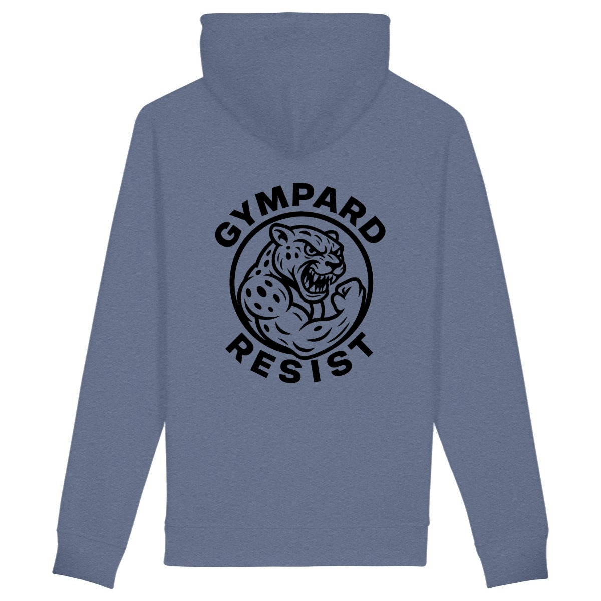 Sudadera unisex con capucha y bolsillo lateral:RESIST - espalda_azulíndigo