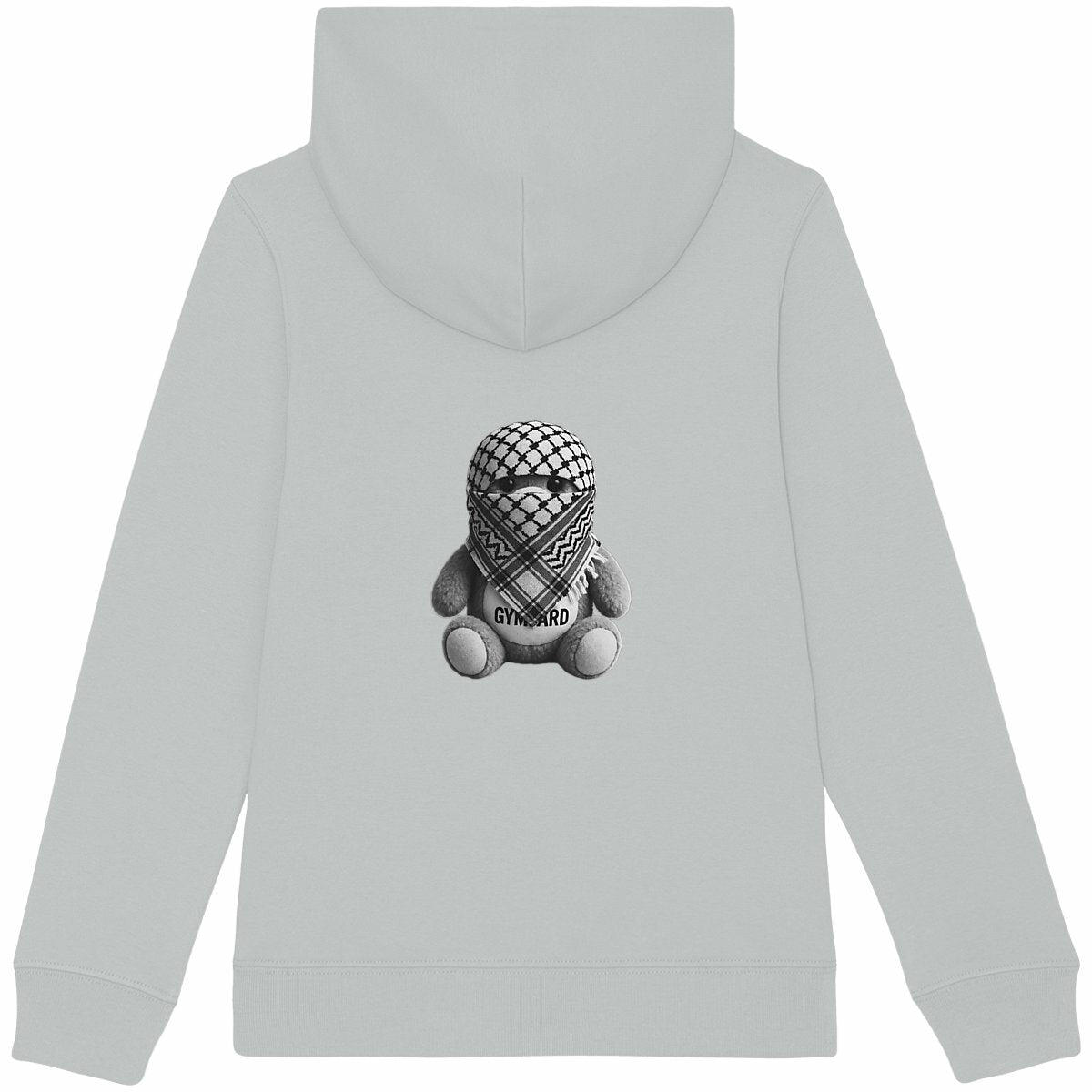Sudadera con capucha niños Heavyweight: logo + osito - espalda_heidekrautgrau