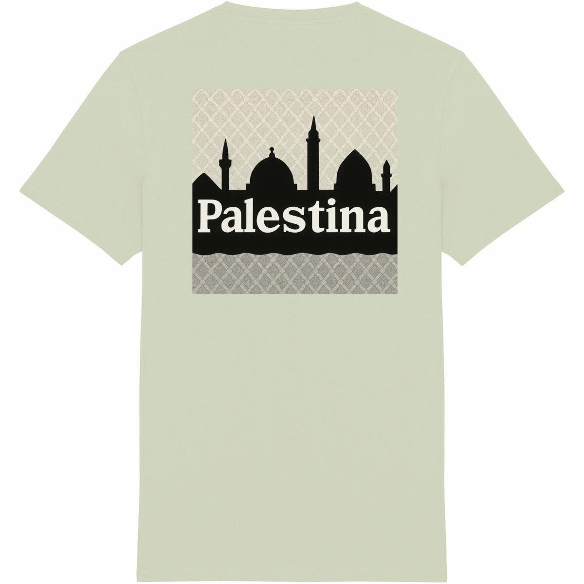 Camiseta unisex Made in Portugal: logo + palestina - espalda_verdeceladón