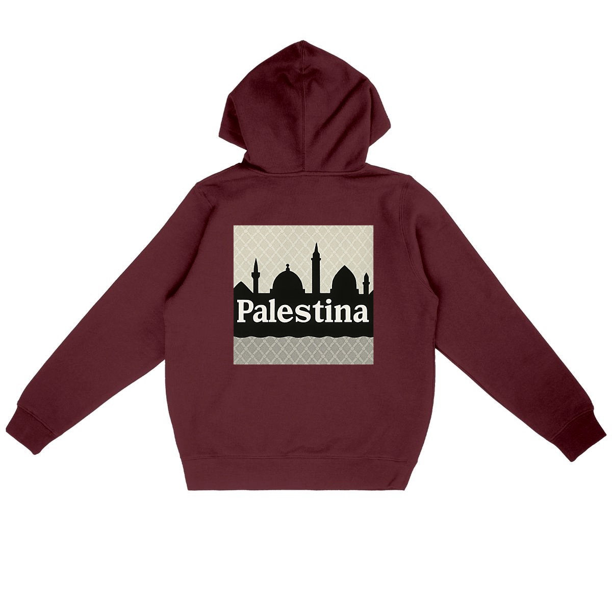 Sudadera ligera con capucha unisex:PALESTINA - back_burdeos