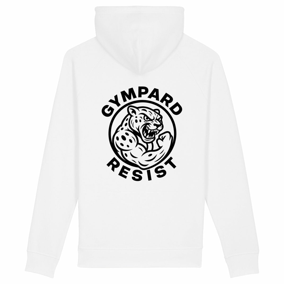 Sudadera unisex con capucha y bolsillo lateral:RESIST - espalda_blanco