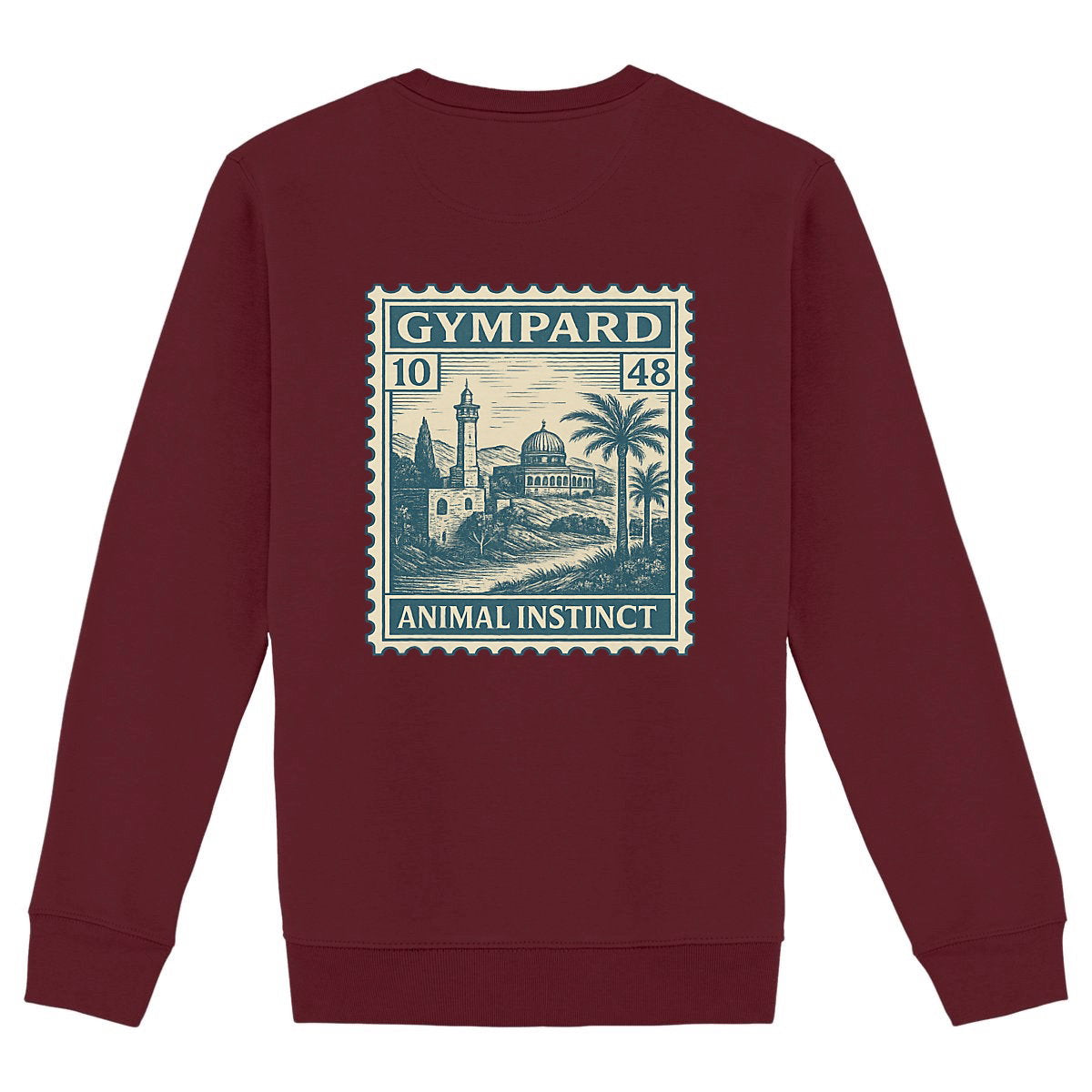heavyweight sweatshirt; Arabic CG STAMP - espalda_burdeos