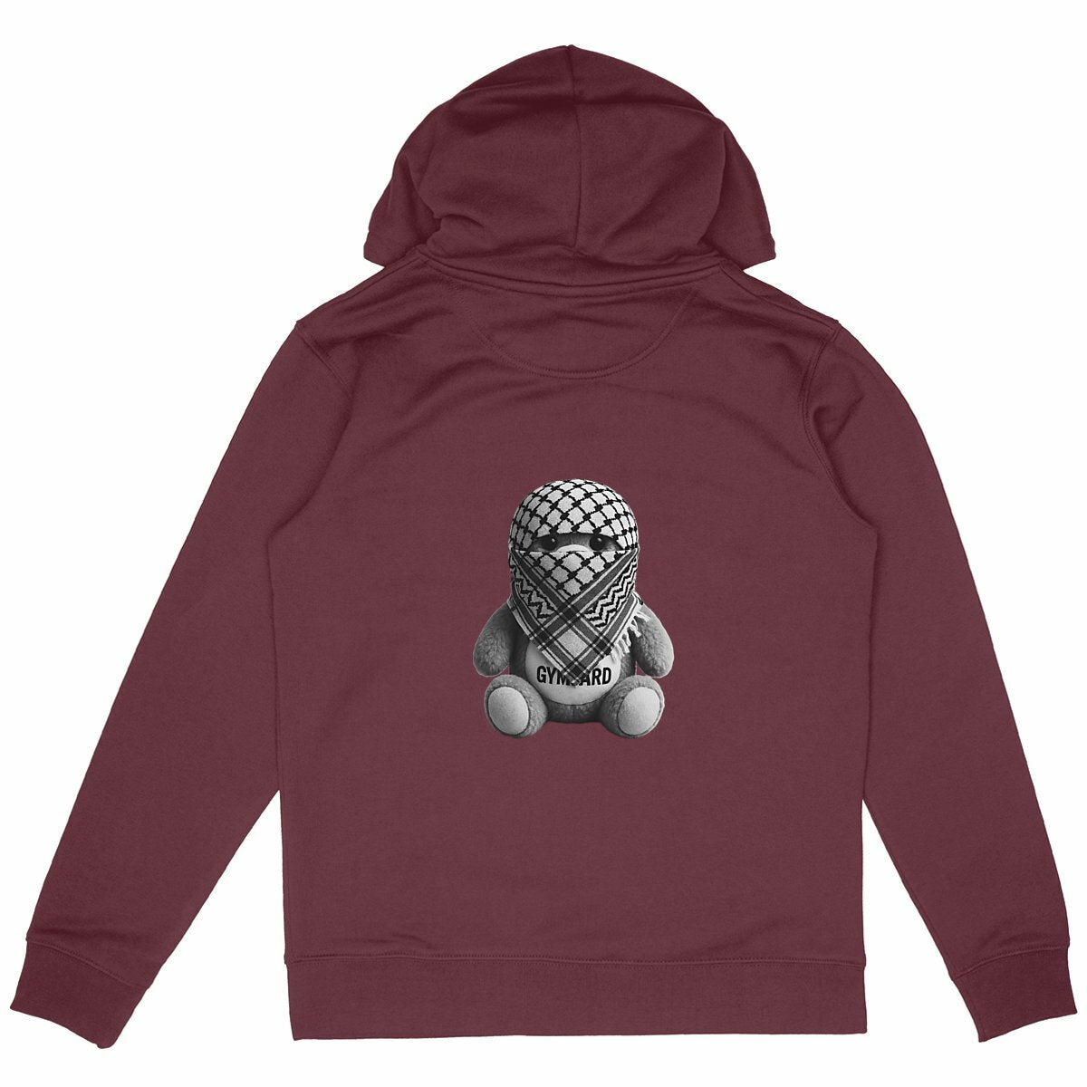 Sudadera pesada unisex con capucha; LOGO+ osito - espalda_burdeos