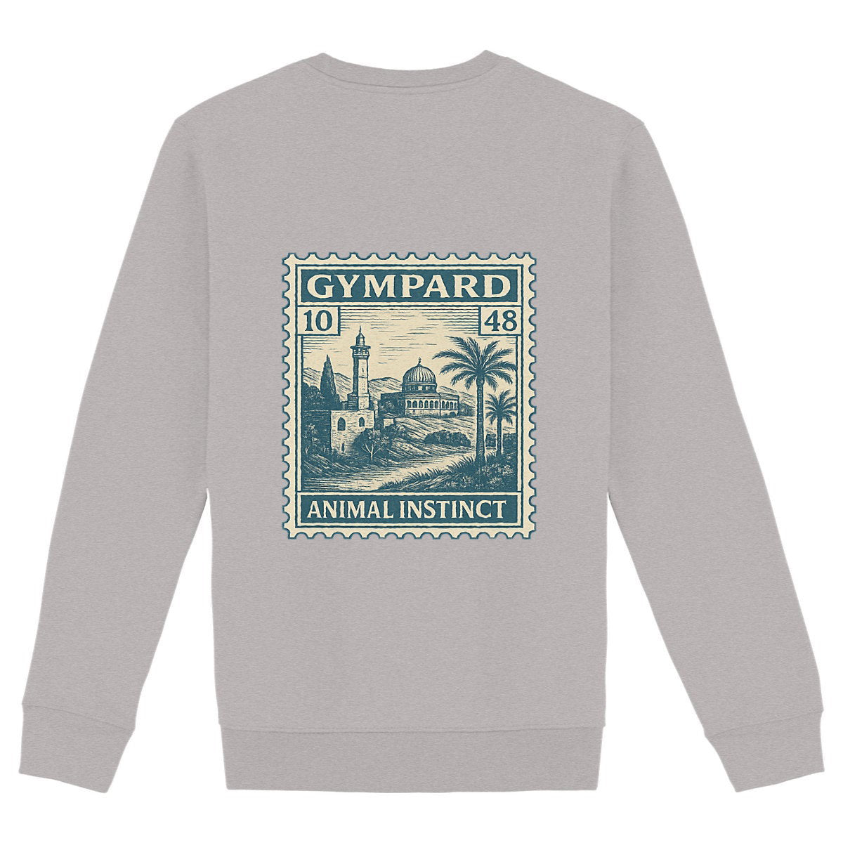 Sudadera unisex de alto gramaje: sello - espalda_heidekrautgrau