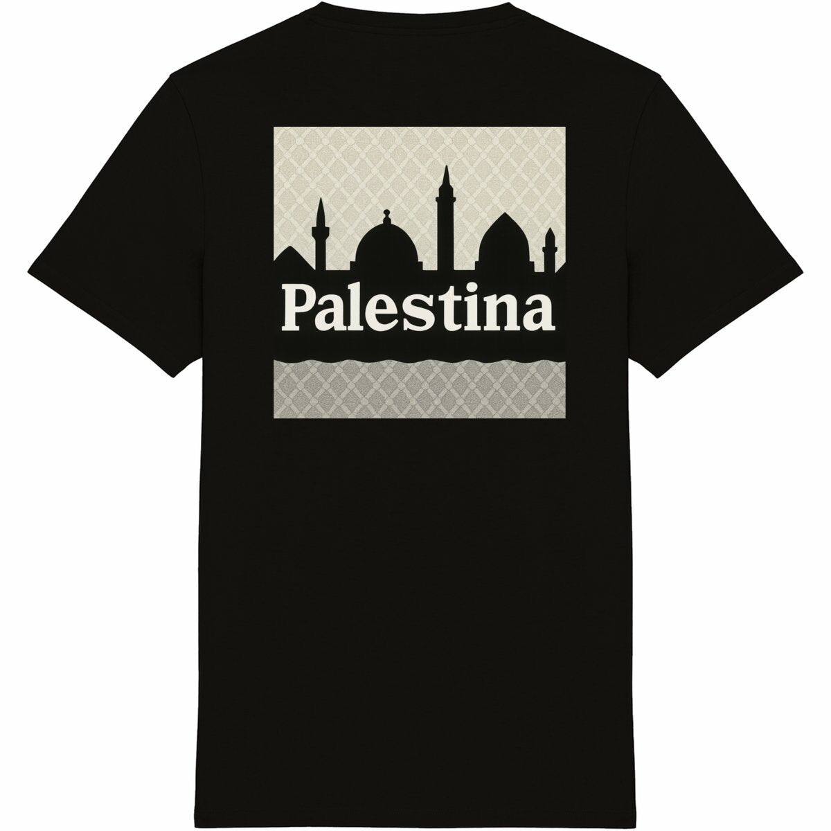 Camiseta unisex Made in Portugal: logo + palestina - espalda_negro