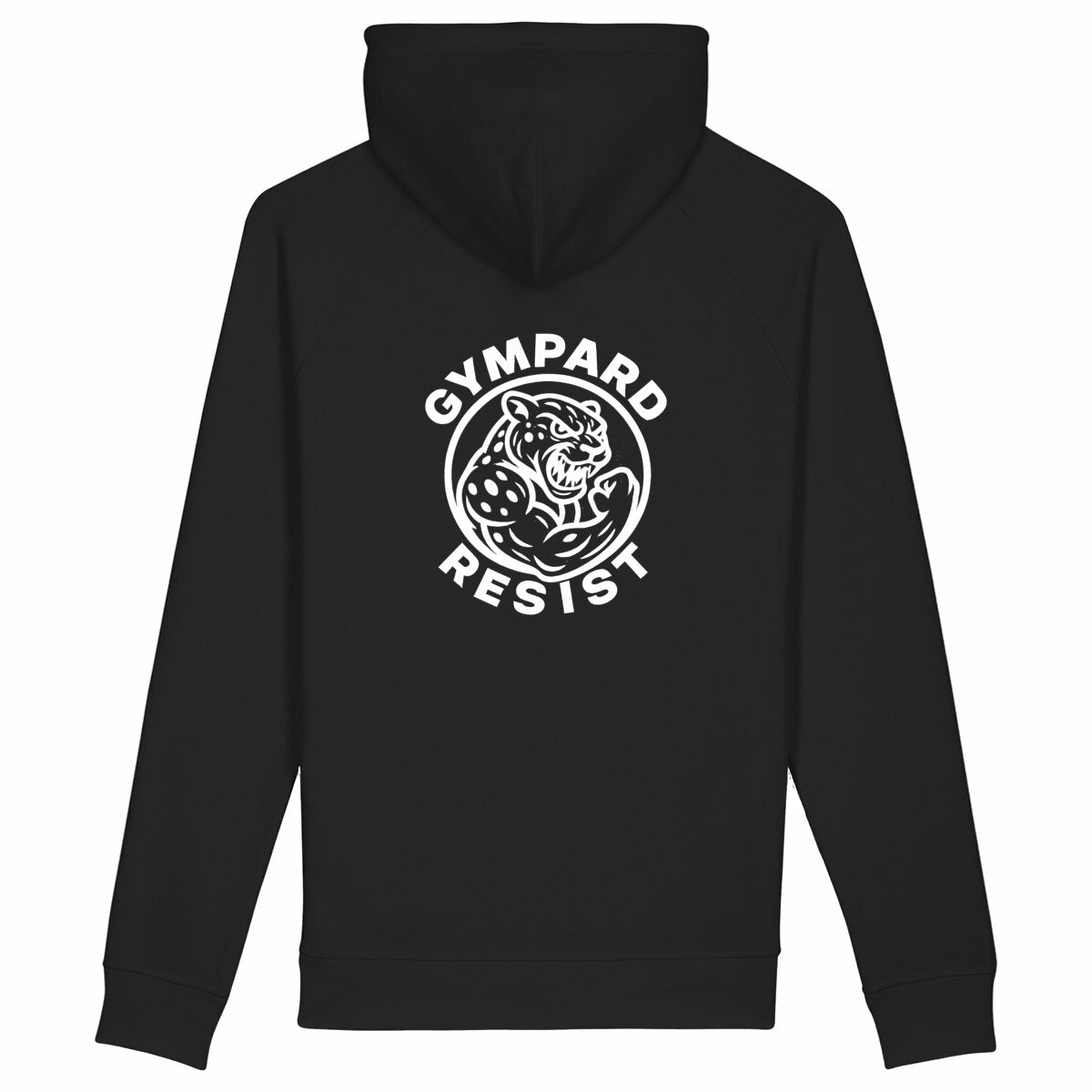 Sudadera unisex con capucha y bolsillo lateral: logo + resist - espalda_negro