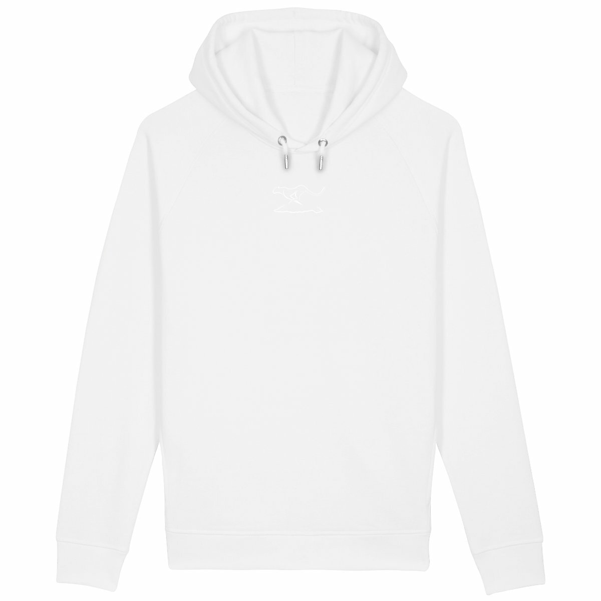 Sudadera unisex con capucha y bolsillo lateral; logo simple; blanco - frente_blanco