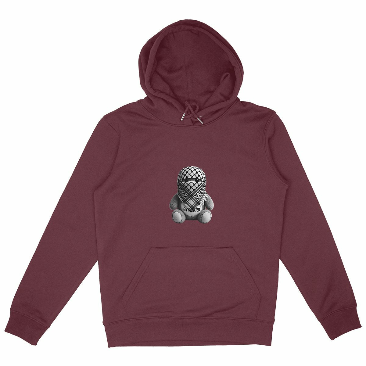 Sudadera pesada unisex con capucha: oso frontal  - frente_burdeos