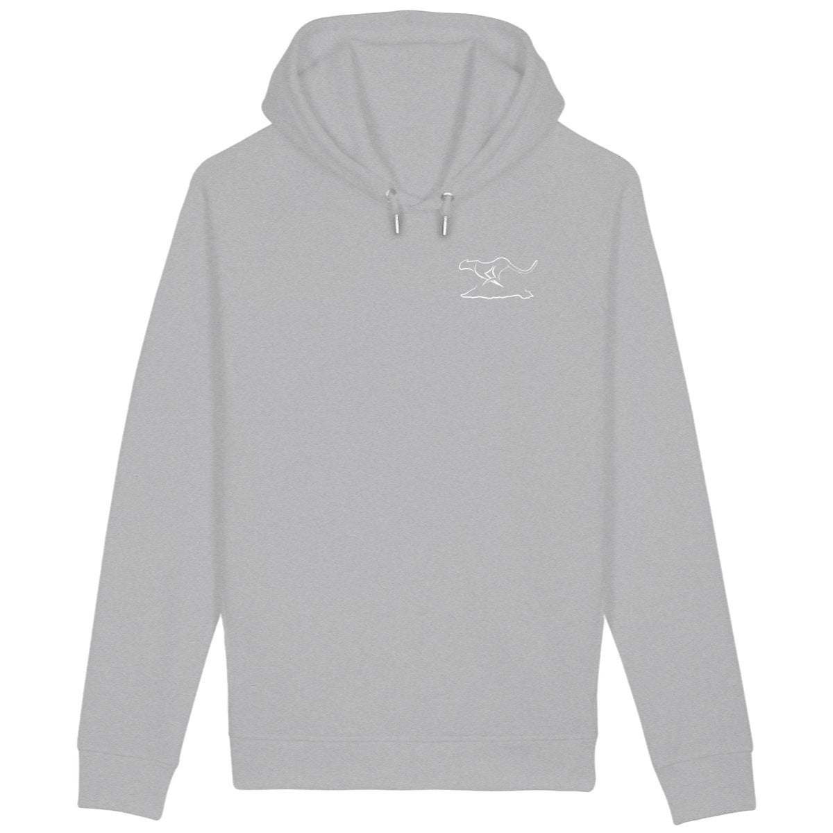Sudadera unisex con capucha y bolsillo lateral: logo + resist - frente_heidekrautgrau