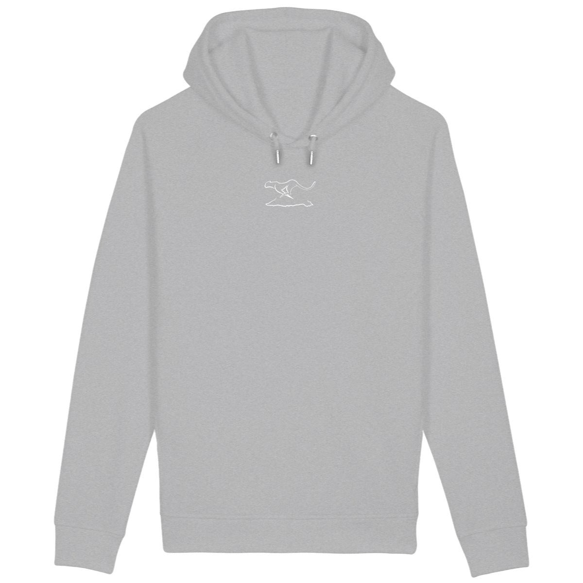 Sudadera unisex con capucha y bolsillo lateral; logo simple; blanco - frente_heidekrautgrau
