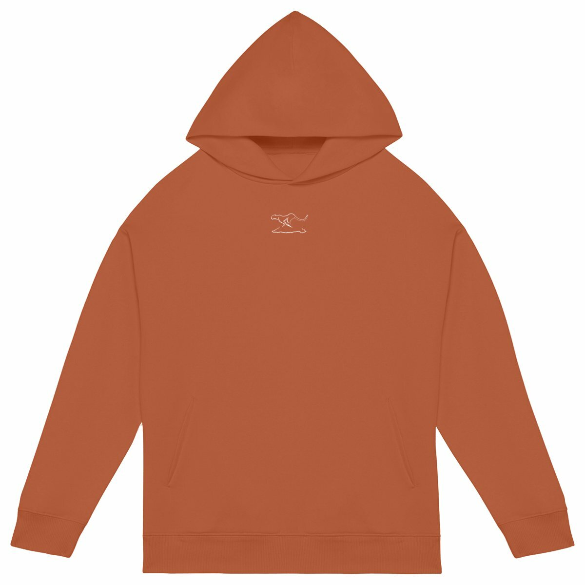 Sudadera con capucha oversize unisex; logo simple central - frente_naranja